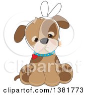 Poster, Art Print Of Cute Puppy Dog Sitting With A Bandage And A Tooth Ache