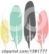 Clipart Of Flat Design Yellow Green Gray And Pink Feather Plumes Royalty Free Vector Illustration