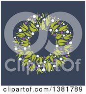 Clipart Of A Flat Design Allium Floral Wedding Wreath On Blue Royalty Free Vector Illustration