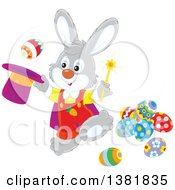 Poster, Art Print Of Gray Rabbit Magician Performing A Trick With Easter Eggs