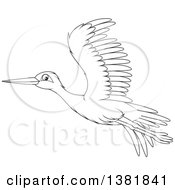 Poster, Art Print Of Cartoon Black And White Flying Stork Bird