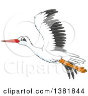 Poster, Art Print Of Cartoon Flying Stork Bird