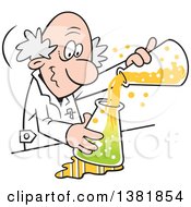 Cartoon Senior White Male Mad Scientist Mixing A Concoction