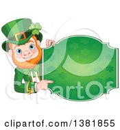 Poster, Art Print Of Happy St Patricks Day Leprechaun Pointing Around A Green Shamrock Sign