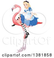 Poster, Art Print Of Alice In Wonderland Riding A Flamingo