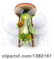 Clipart Of A 3d Mexican Gecko Drinking Tea And Wearing A Sombrero Hat In A Chaise Lounge On A White Background Royalty Free Illustration by Julos