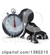 Poster, Art Print Of 3d Black Man Runner On Starting Blocks By A Giant Stop Watch On A White Background