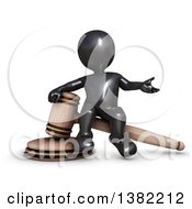 3d Black Man Auctioneer Or Judge Sitting On A Giant Gavel On A White Background