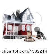 Clipart Of A 3d Black Man Auctioneer Banging A Gavel In Front Of A Home On A White Background Royalty Free Illustration by KJ Pargeter