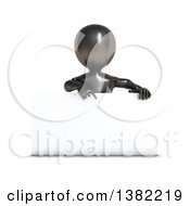 Clipart Of A 3d Black Man Pointing Down Over A Blank Sign On A White Background Royalty Free Illustration