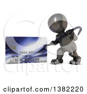3d Black Man Using A Pry Bar To Hack Into A Credit Card Account On A White Background