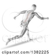 Clipart Of A 3d Anatomical Man Running With Visible Spine And Discs On White Royalty Free Illustration