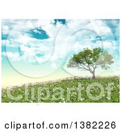 Poster, Art Print Of 3d Tree On A Hill With Grass And Daisies