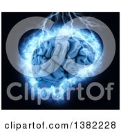 Clipart Of A 3d Human Brain With Electric Lights And Lightning On Black Royalty Free Illustration by KJ Pargeter