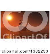 Clipart Of A 3d Ship Sailing Against An Orange Ocean Sunset Royalty Free Illustration by KJ Pargeter