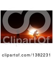 Clipart Of 3d Soldiers In Combat Against A Desert Sunset Royalty Free Illustration