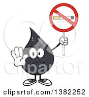 Cartoon Oil Drop Mascot Holding A No Smoking Sign