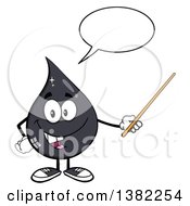 Cartoon Oil Drop Mascot Talking And Holding A Pointer Stick