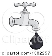 Cartoon Oil Drop Leaking From A Faucet