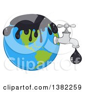 Cartoon Oil Drop Leaking From A Faucet From Planet Earth