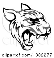 Poster, Art Print Of Black And White Vicious Tiger Mascot Face Roaring
