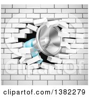 Clipart Of A Megaphone Breaking Through A White Brick Wall Royalty Free Vector Illustration by AtStockIllustration