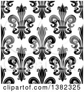 Clipart Of A Seamless Pattern Background Of Black Fleur De Lis Royalty Free Vector Illustration