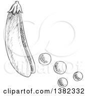 Clipart Of A Dark Gray Sketched Pea Pod Royalty Free Vector Illustration