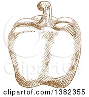 Clipart Of A Brown Sketched Bell Pepper Royalty Free Vector Illustration