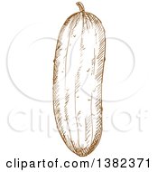 Clipart Of A Brown Sketched Cucumber Royalty Free Vector Illustration