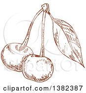 Poster, Art Print Of Brown Sketched Cherries