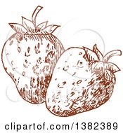 Clipart Of Brown Sketched Strawberries Royalty Free Vector Illustration by Vector Tradition SM