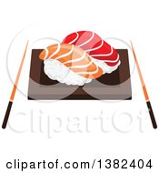 Plate Of Sushi Nigiri With Chopsticks