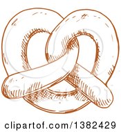 Clipart Of A Brown Sketched Soft Pretzel Royalty Free Vector Illustration
