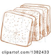 Clipart Of Brown Sketched Toast Royalty Free Vector Illustration