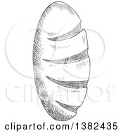 Clipart Of A Gray Sketched French Bread Royalty Free Vector Illustration