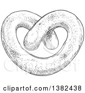 Clipart Of A Gray Sketched Soft Pretzel Royalty Free Vector Illustration