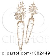 Clipart Of Brown Sketched Carrots Royalty Free Vector Illustration