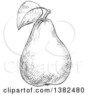 Clipart Of A Gray Sketched Pear Royalty Free Vector Illustration