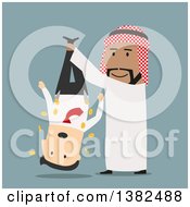 Flat Design Arabian Business Man Shaking Out A Caucasian Man On Blue
