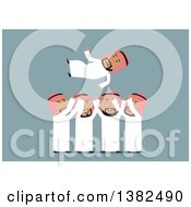 Clipart Of A Flat Design Team Of Arabian Business Men Moshing On Blue Royalty Free Vector Illustration