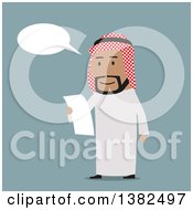 Flat Design Arabian Business Man Reading A Contract On Blue