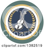 Clipart Of A Violin And Bow Inside A Circle With A Wreath Royalty Free Vector Illustration