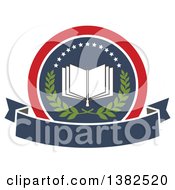 Book With Open Pages In A Circle With A Wreath Stars And Blank Banner