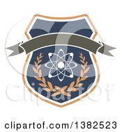 Poster, Art Print Of Shield With An Atom Wreath And Blank Banner