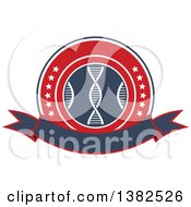 Poster, Art Print Of Circle Of Stars And Dna Strands With A Blank Banner