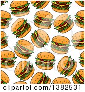 Poster, Art Print Of Seamless Background Pattern Of Cheeseburgers