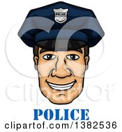 Poster, Art Print Of Cartoon Male Caucasian Police Officer Face Over Text