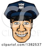 Poster, Art Print Of Cartoon Male Caucasian Police Officer Face