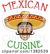 Poster, Art Print Of Happy Smiling Mexican Mans Face With A Sombrero Hat And Text